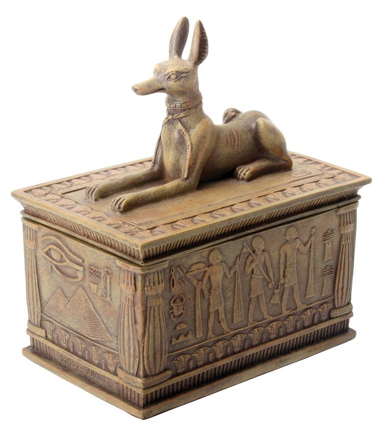 SUMMIT BY WHITE MOUNTAIN Ancient Egyptian Sandstone Anubis God of The Afterlife Small Jewelry Trinket Box